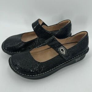 Alegria Pal-231 Texture Black Leather Mary Jane Shoes EU 40 US 9